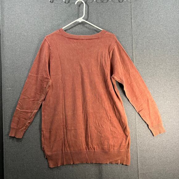 LOGO by Lori Goldstein Sun Faded Cotton V-Neck Sweater Orange Spice, Medium - Picture 2 of 10